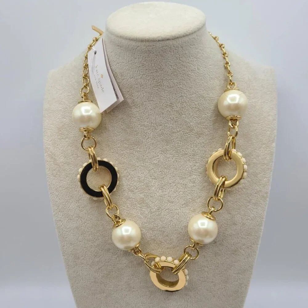 Kate Spade Second Nature Necklace Gold Tone White Beads NWT! NEW!